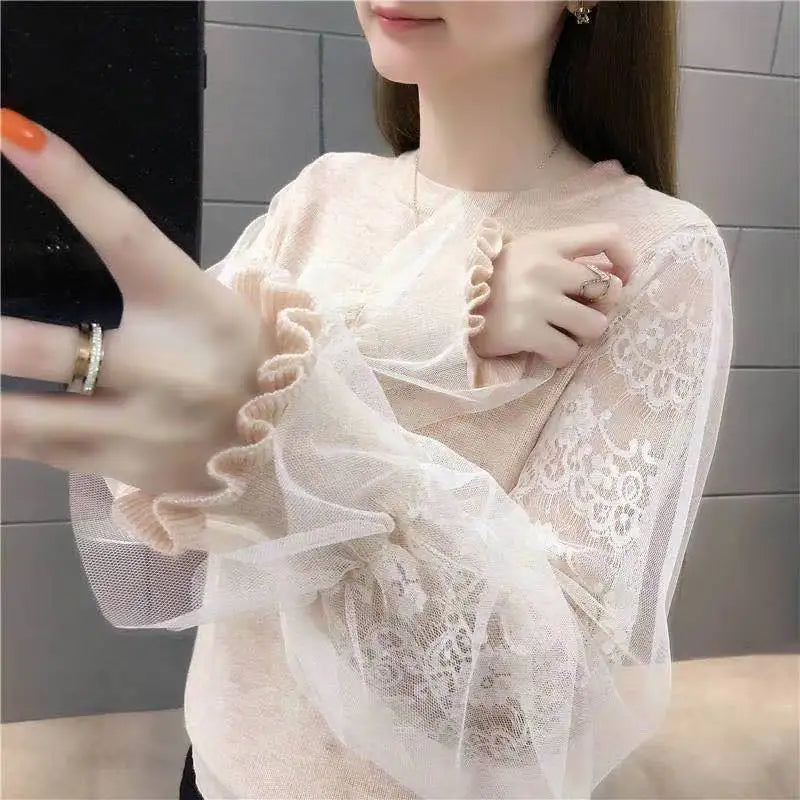 Loose Mesh Lace Sleeves Knitwear Thin Style