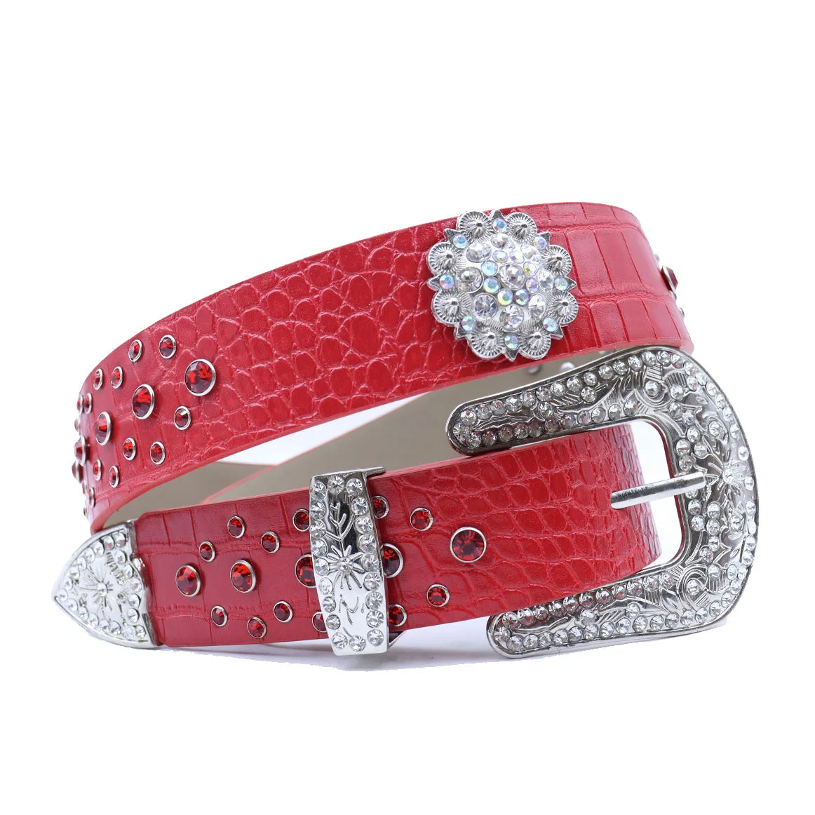 Round Flower Rhinestone Designer Plus Size Belt