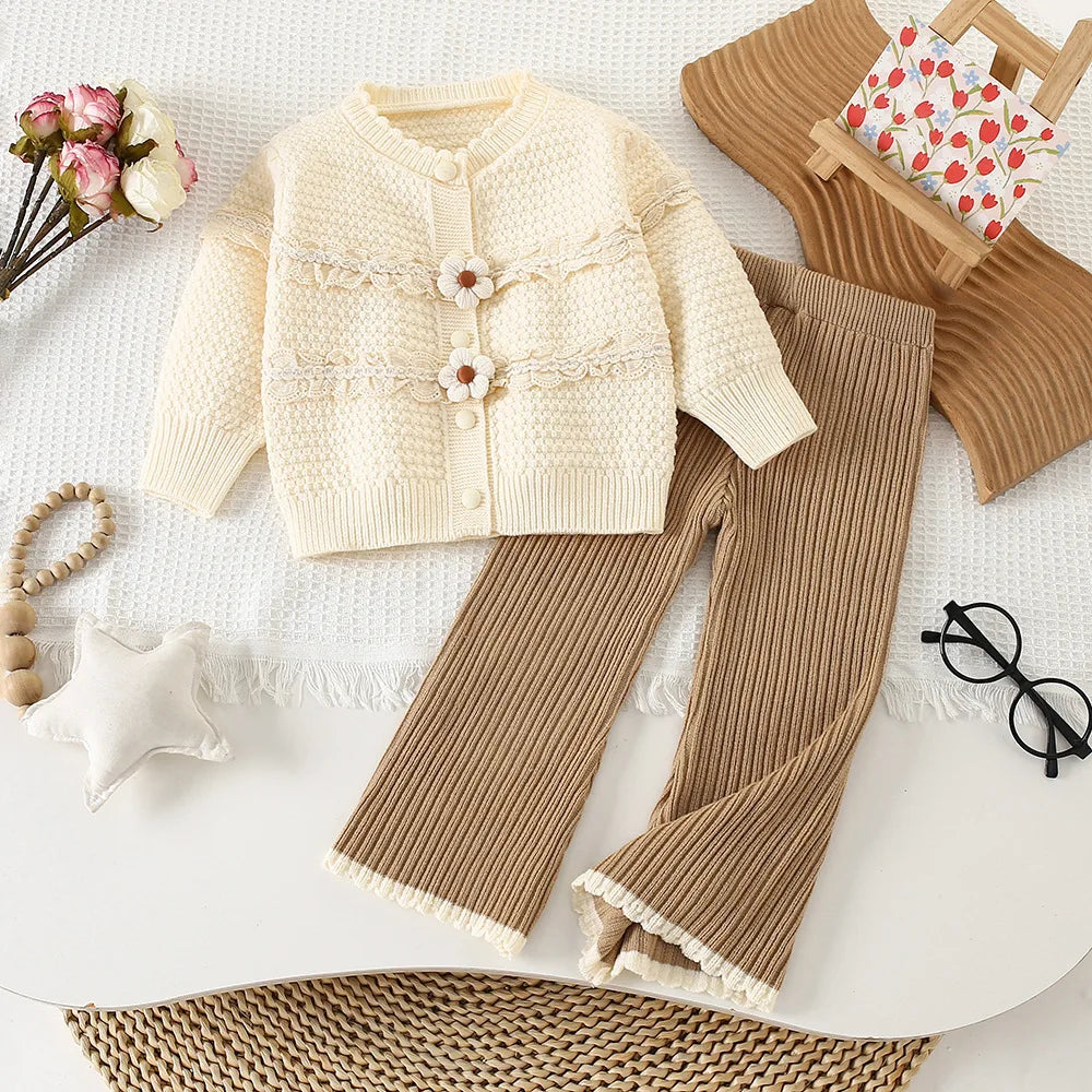 Girl Flower Knitted  2Pcs Set