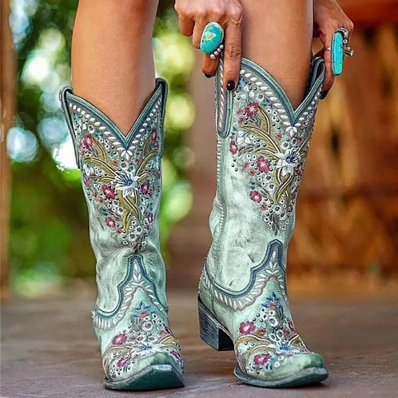 European and American Embroidery Retro Western Cowboy Boots