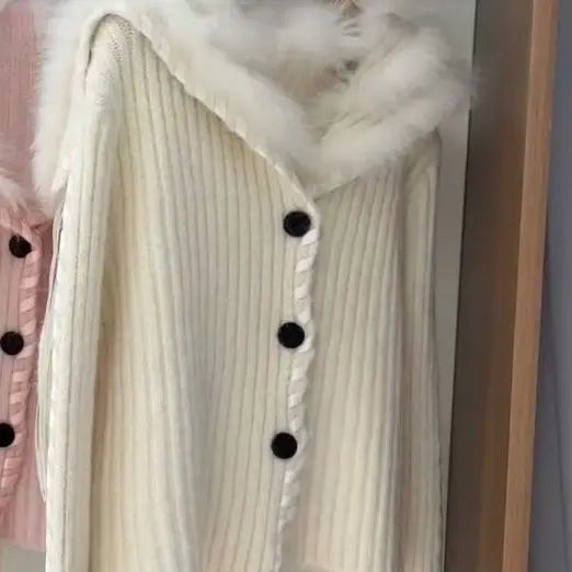 Vintage Faxu Fur Coat Patchwork Casual Knitted Sweater
