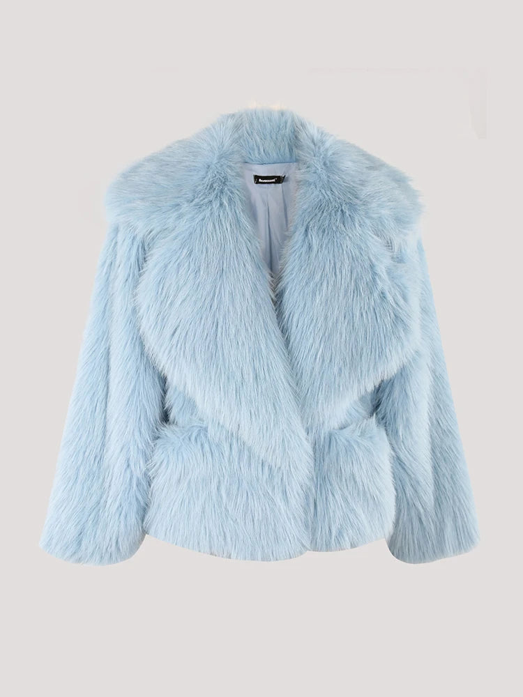 Casual Thick Warm Faux Fur with Big Collar and Pockets Fluffy Jacket