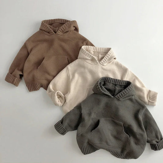 Front Pocket Fine Hoodie Knit Pullover