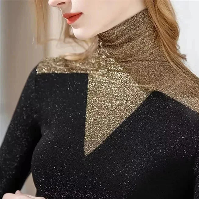 Bling 2 Tone Long Sleeve Turtleneck