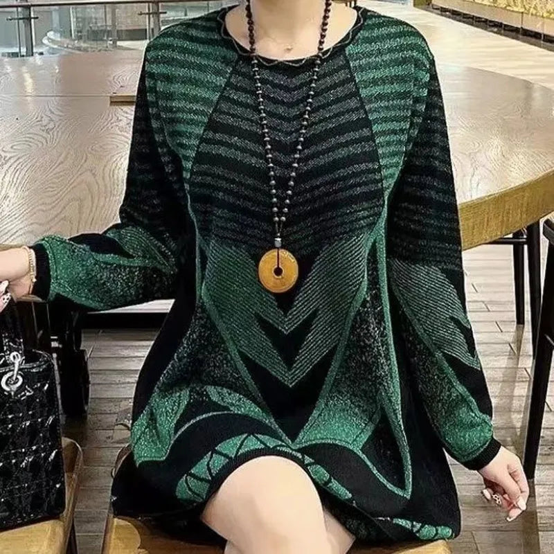 Loose Knitted Geometric Sweater Dress