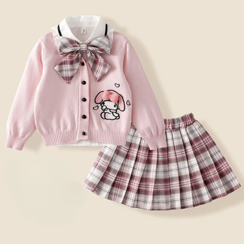 My Melody  Children's Knitted Cardigan Pleated Skirt Three Piece Set Skirt