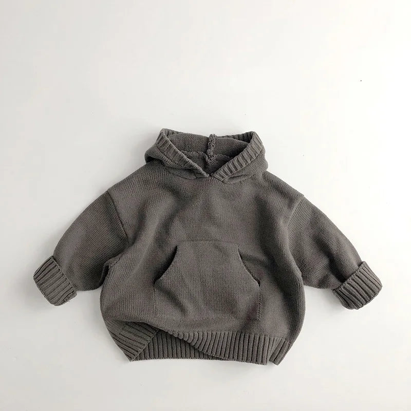 Front Pocket Fine Hoodie Knit Pullover