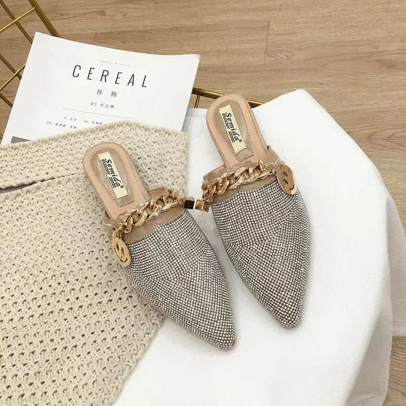 Metal Chain Rhinestone Shiny Flat