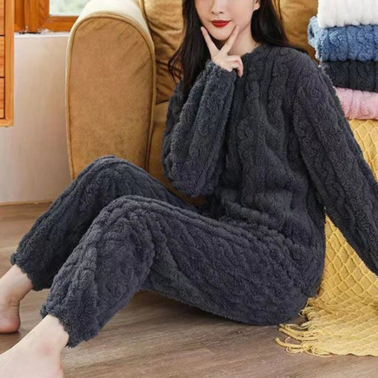 Pajamas 2Pcs Warm Thick Fleece Sleepwear