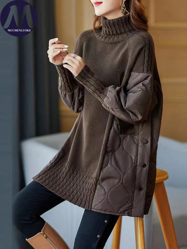 Casual Long Sleeve Loose Turtleneck Knit Sweaters Pullovers