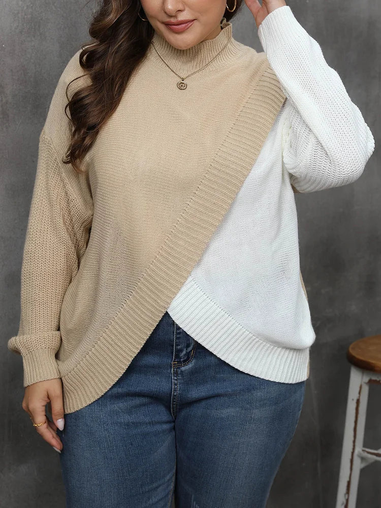 Mock Neck Color Block Knitted Sweater