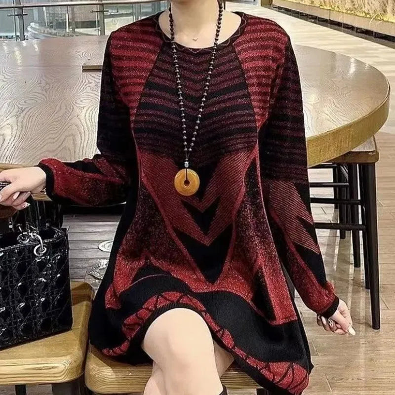 Loose Knitted Geometric Sweater Dress