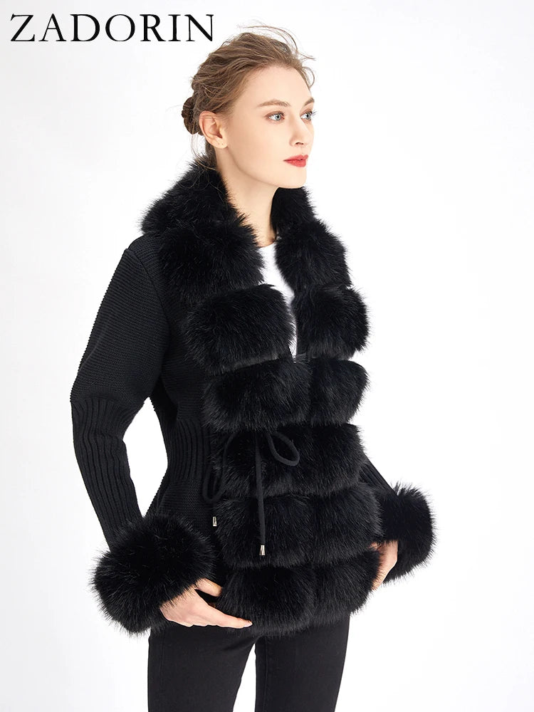 Luxury Fur Cardigan Knit Winter Sweater