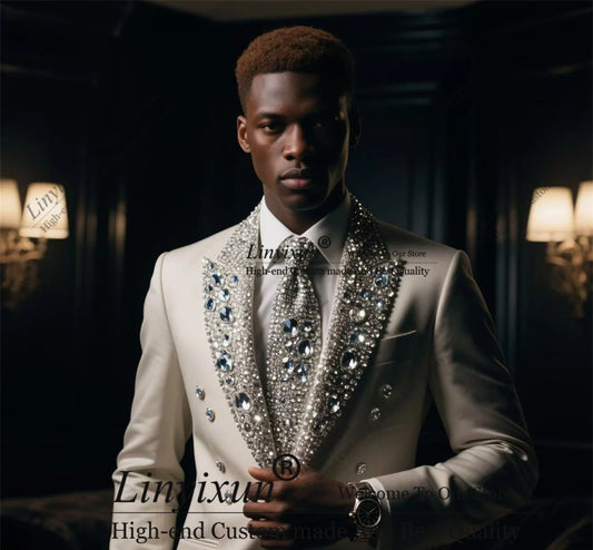 Shiny Diamond Ornament Men Tuxedos Suit