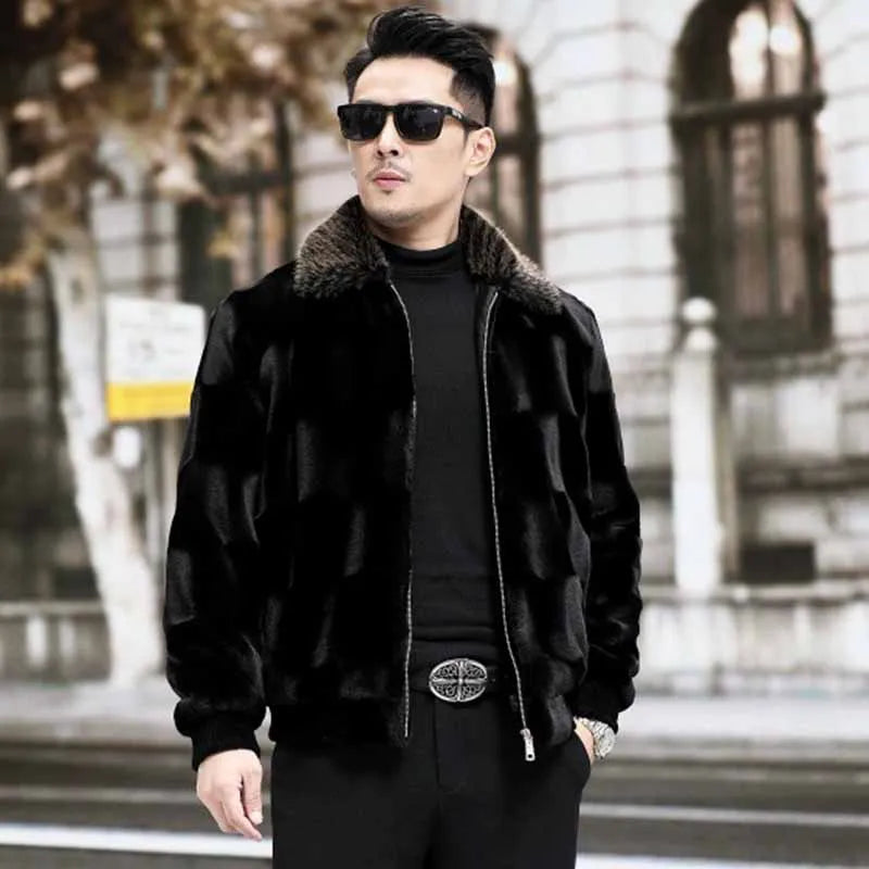 Winter Short Deluxe Imitation Fur Jacket Men Turn-Down Collar Black Soft Warm Faux Fur Coat Men Long Sleeve Fluffy Jackets 2025