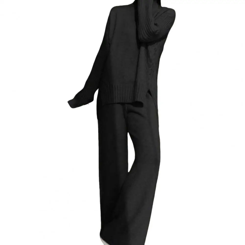 2Pcs Turtleneck Sweater Straight Wide Leg Pants Set