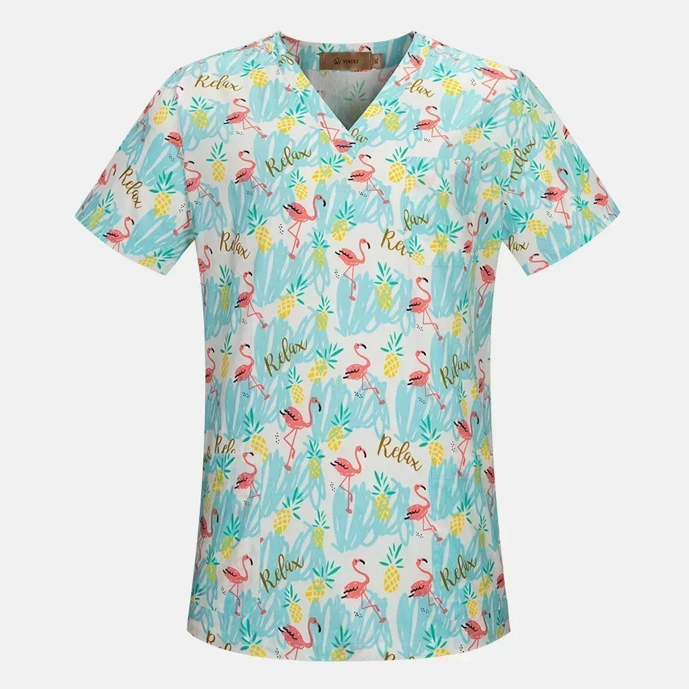 Cotton Print Nurse Scrub Tops