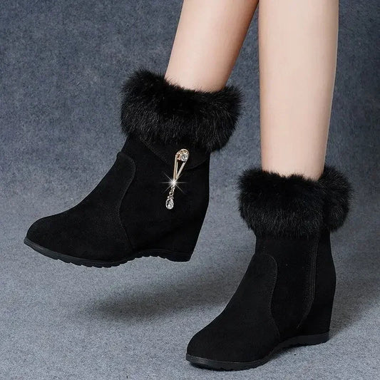 Fur Booties with Rhinestone Accents