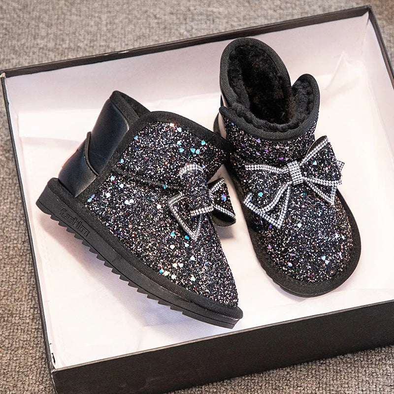 Cute Girl Bow Rhinestones Snow Boots