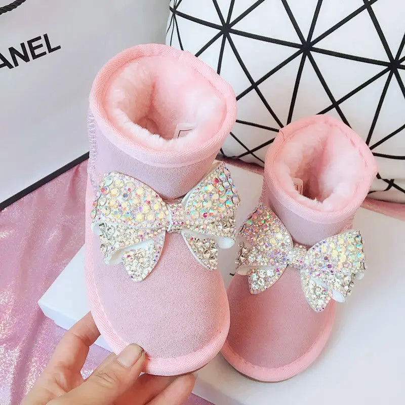 Handmade Girls Boots with Rhinestone Bow