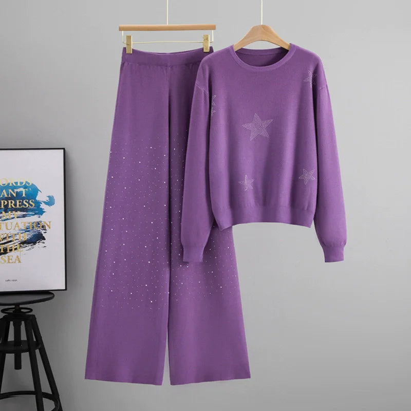 Rhinestone Knitted 2 Piece Sets