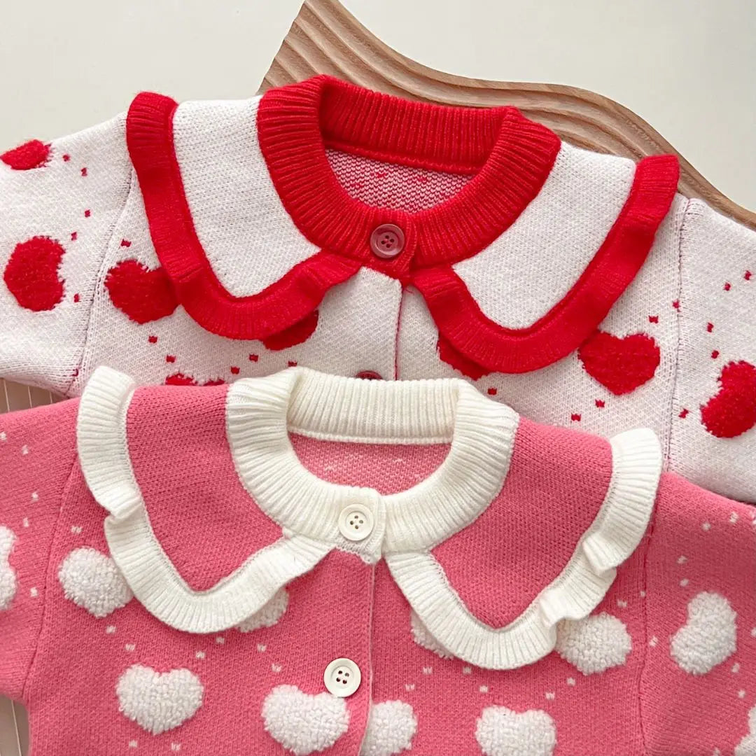 Cute Heart Pattern knit Shirt+ Skirt 2Pcs Sweater Outfit For Kids