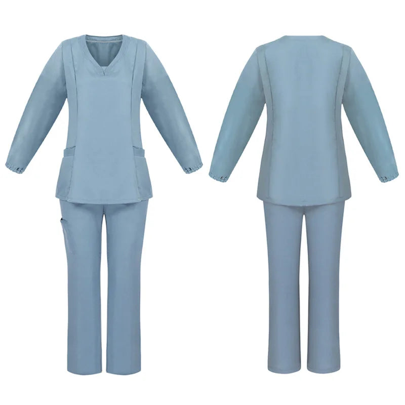 Long Sleeve V-neck Scrub Set