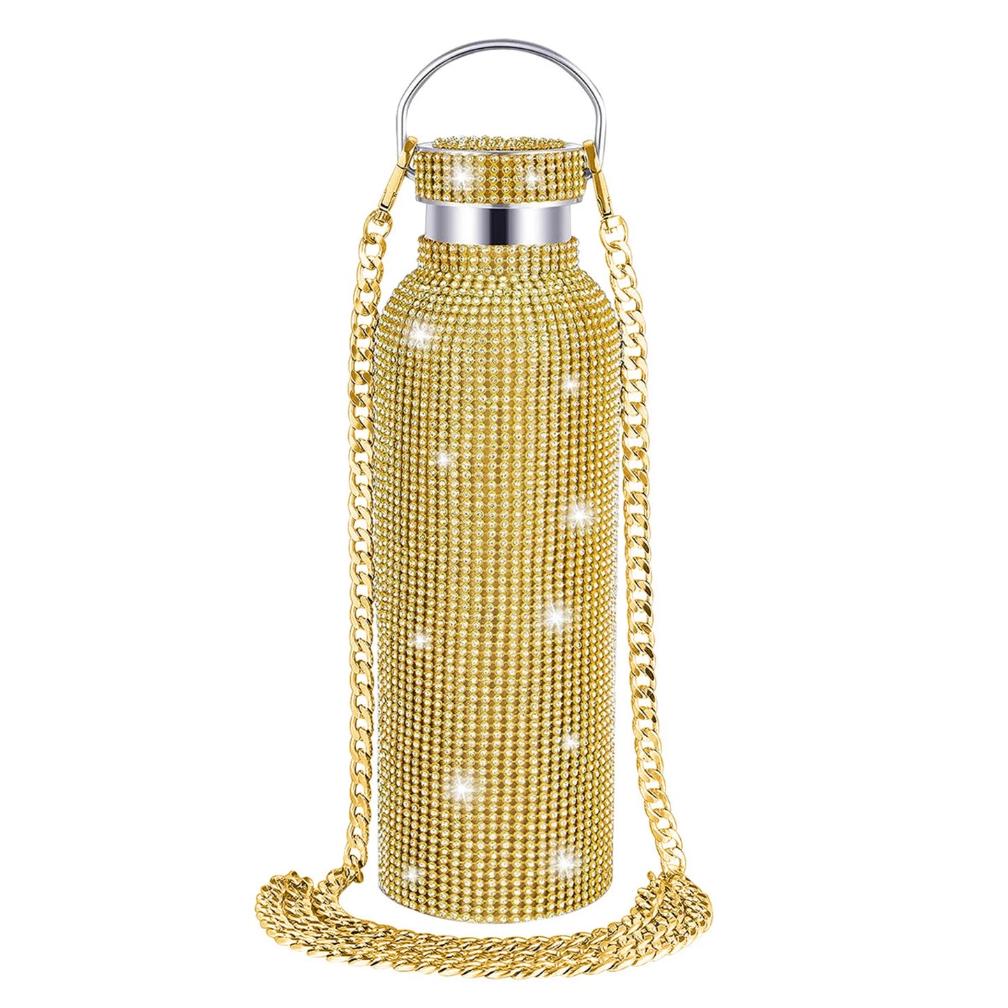 2024 New 750ml Bling Rhinestone Thermos Water Bottle Crossbody Stainless Steel