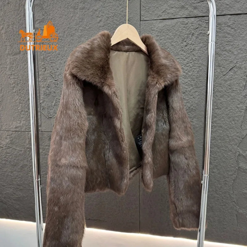 2025 New Winter Short Genuine Rabbit Fur Coat