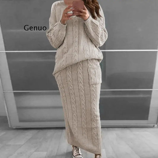 Casual Pullovers Sweater & Knitted Skirts Sets