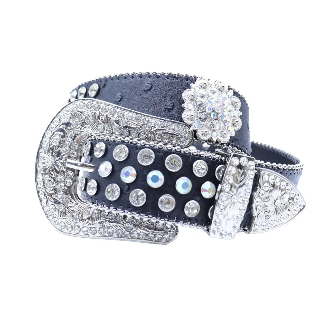 Round Flower Rhinestone Designer Plus Size Belt