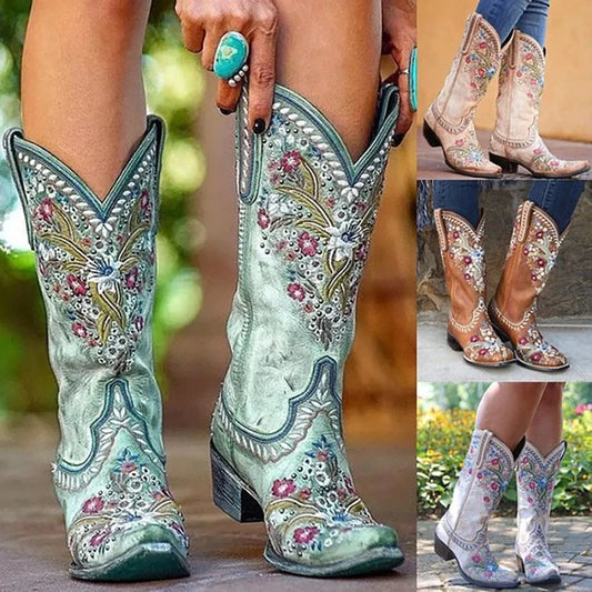 European and American Embroidery Retro Western Cowboy Boots