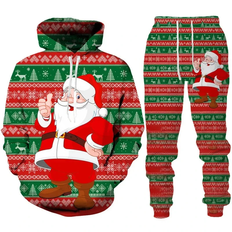 Holiday Party 3D Printed Christmas Hoodies Pants 2pcs Sets for Men and Women