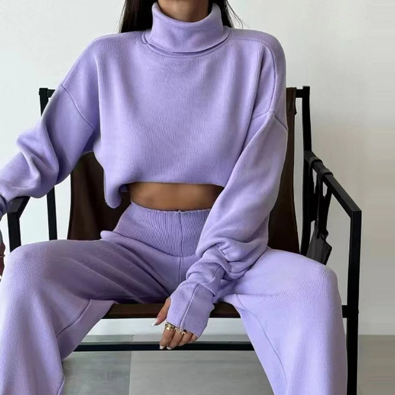 Turtleneck Crop Knitted Sweater Set