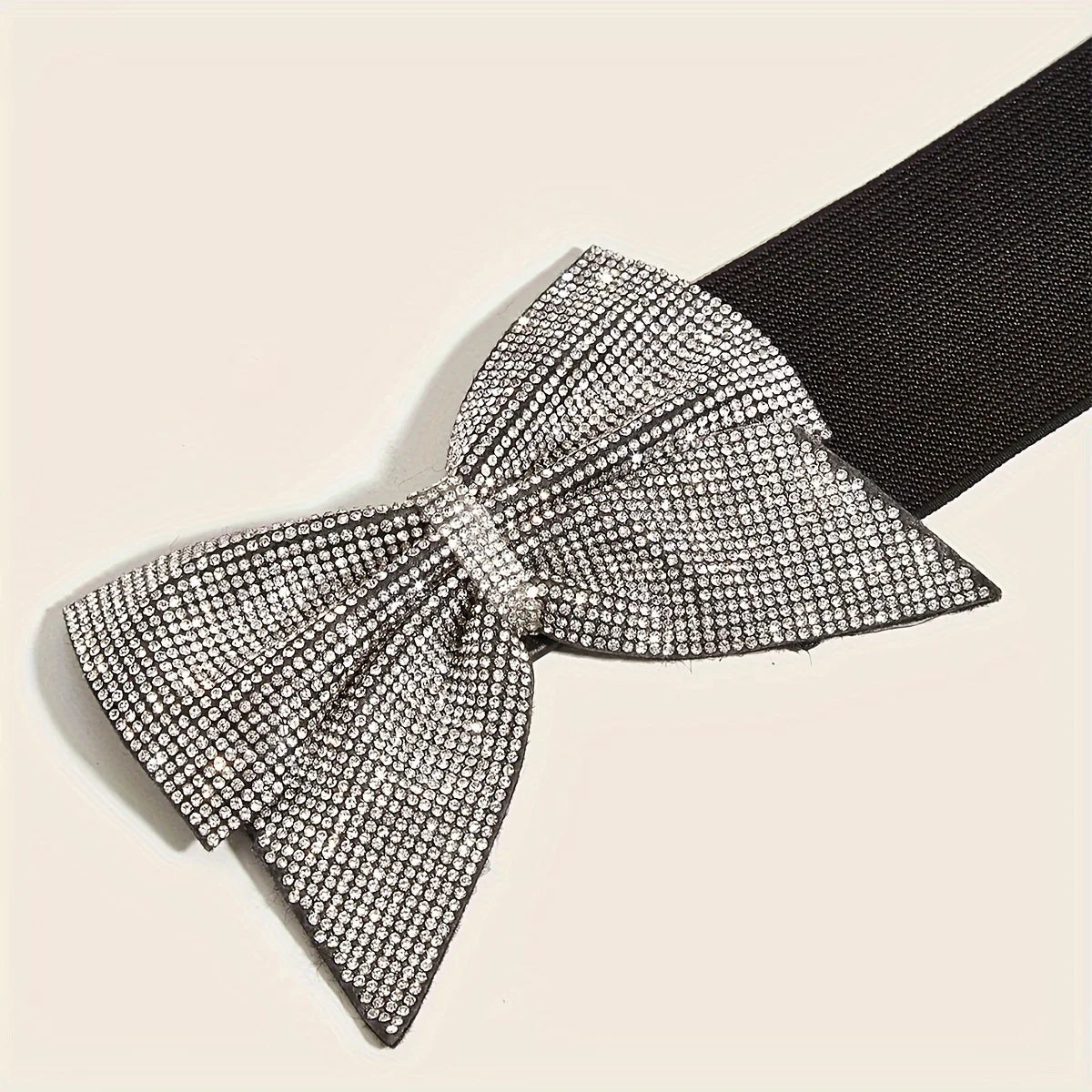 Rhinestone Bow Elastic Peplum Waistband Wide Corset Belt