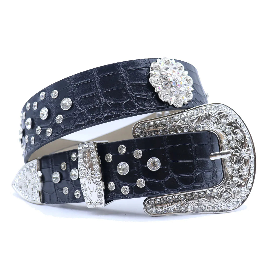 Round Flower Rhinestone Designer Plus Size Belt