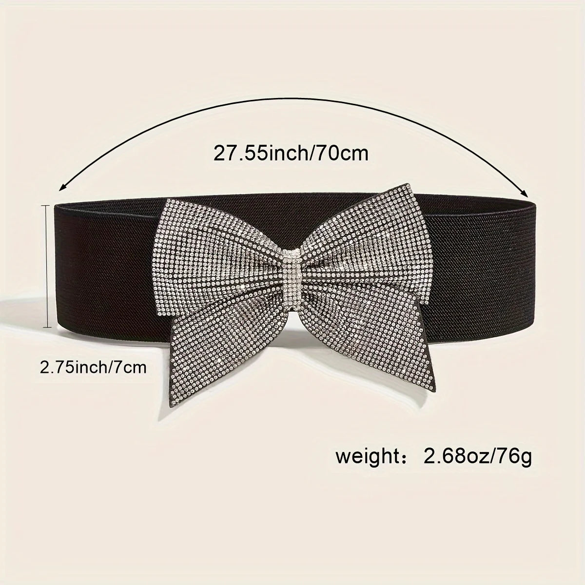 Rhinestone Bow Elastic Peplum Waistband Wide Corset Belt