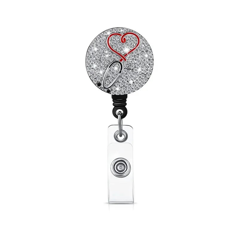 Rhinestone Retractable Nurse Style ID Badge Reel Holder