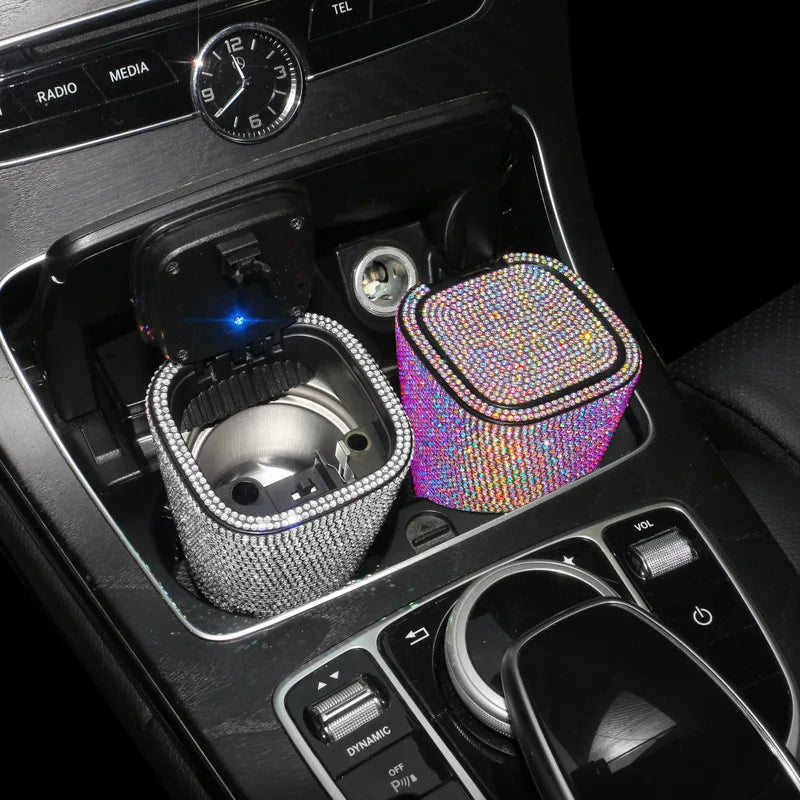 Bling Car Ashtray with LED Lights and Cover Windproof and Odor-Proof