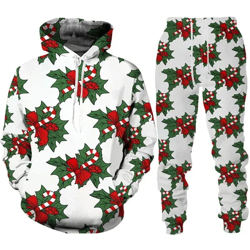 Holiday Party 3D Printed Christmas Hoodies Pants 2pcs Sets for Men and Women