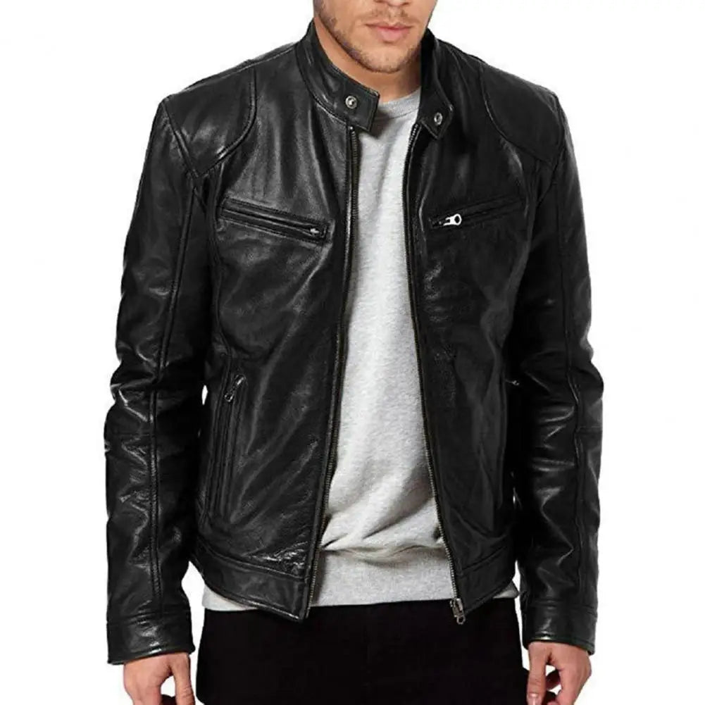 Men Casual Stylish Faux Leather Motorcycle Jacket