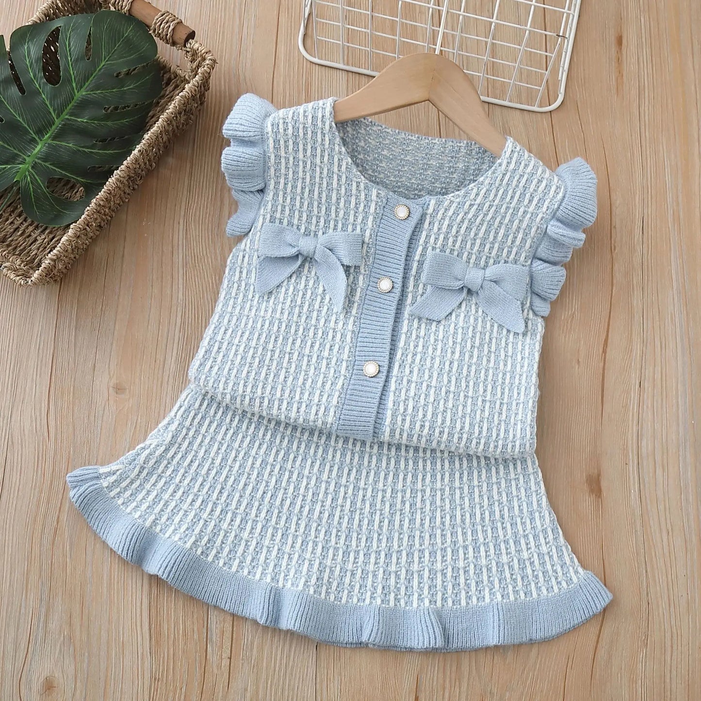 Girls Knitted Woolen Jersey Sweaters Vest Skirts 3pcs Dress Suit