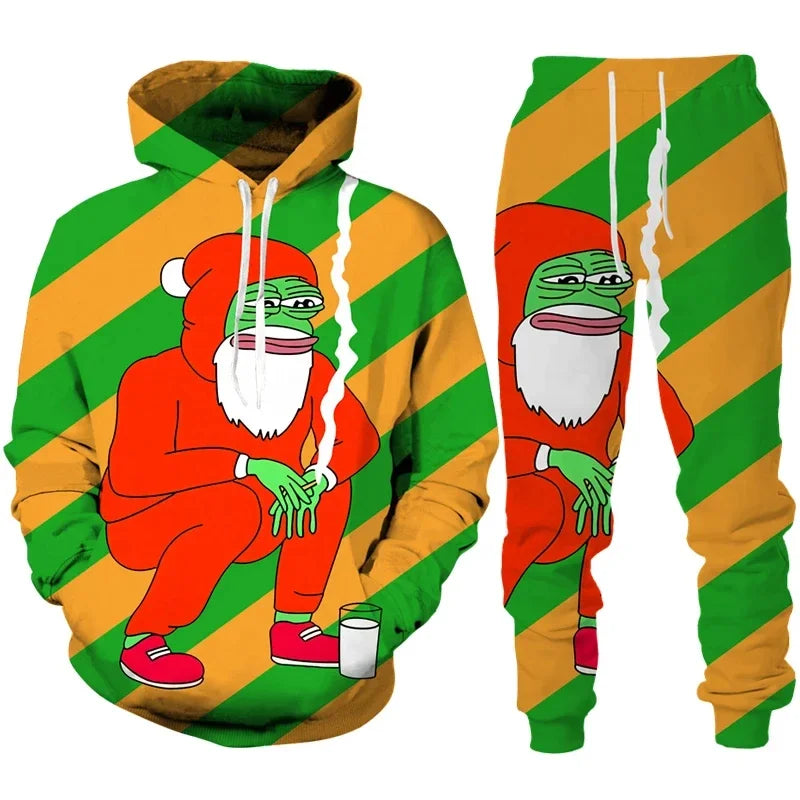 Holiday Party 3D Printed Christmas Hoodies Pants 2pcs Sets for Men and Women