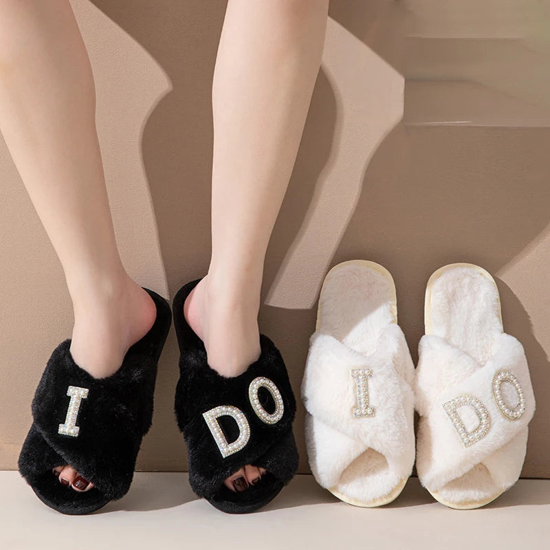 Luxury Pearl Rhinestone I Do Bride Slippers