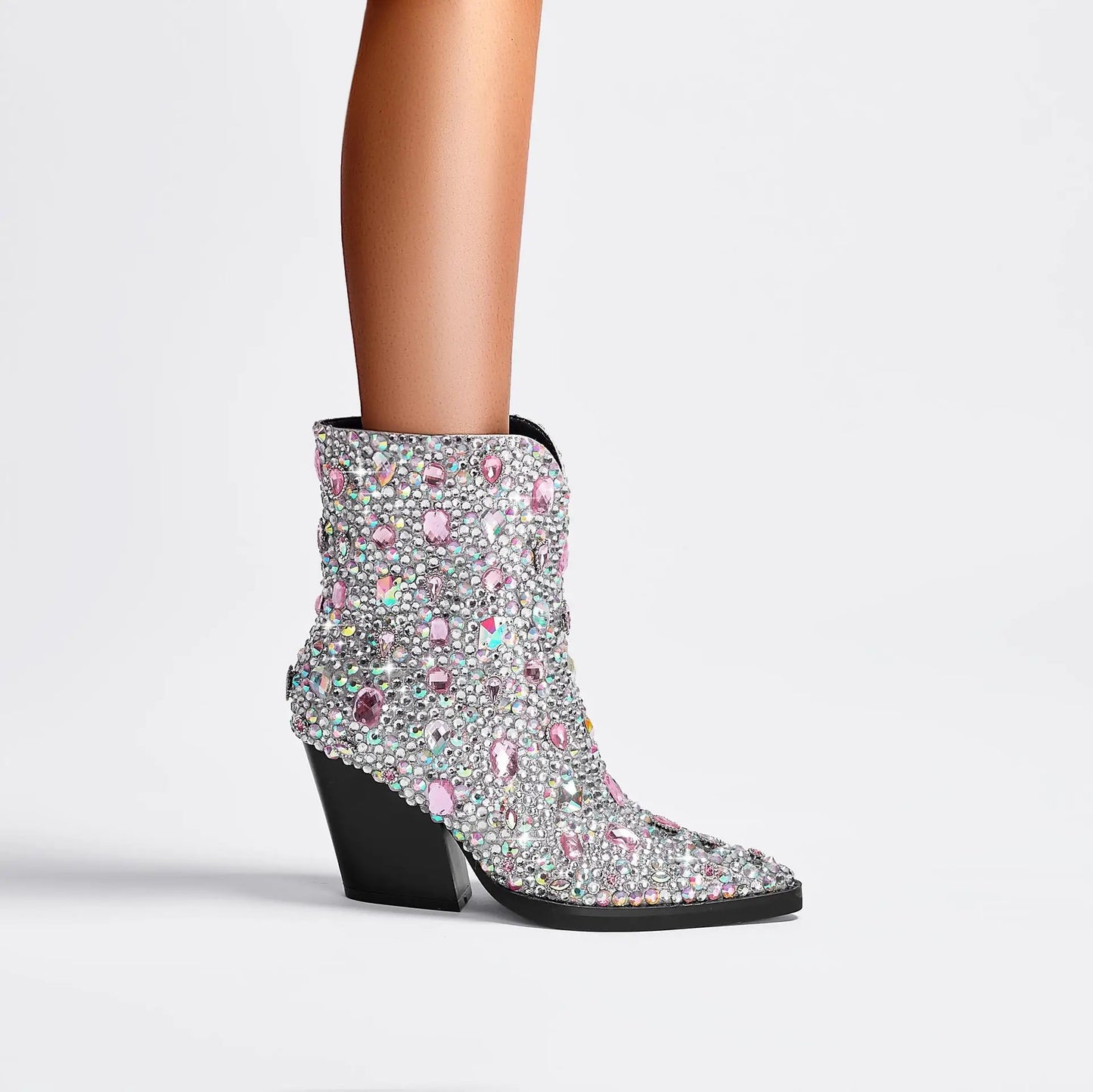 Women's Pointed Rhinestone Western Ankle Cowboy Boots