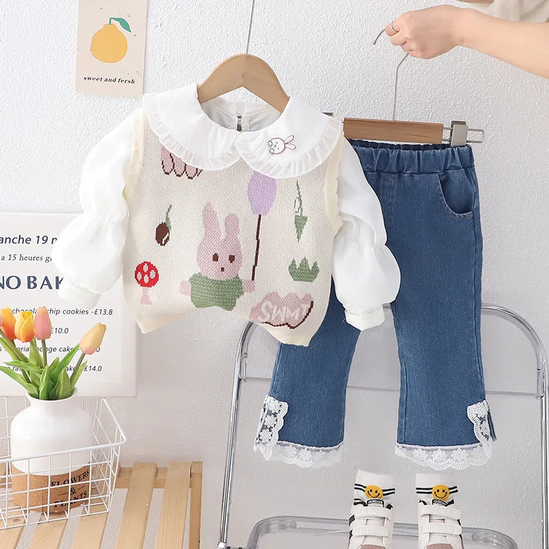 Girls 3pcs Knitted and Jeans Set