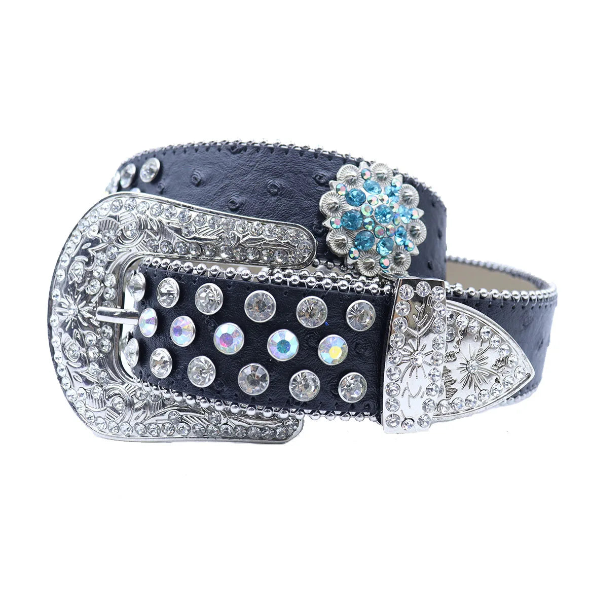 Round Flower Rhinestone Designer Plus Size Belt
