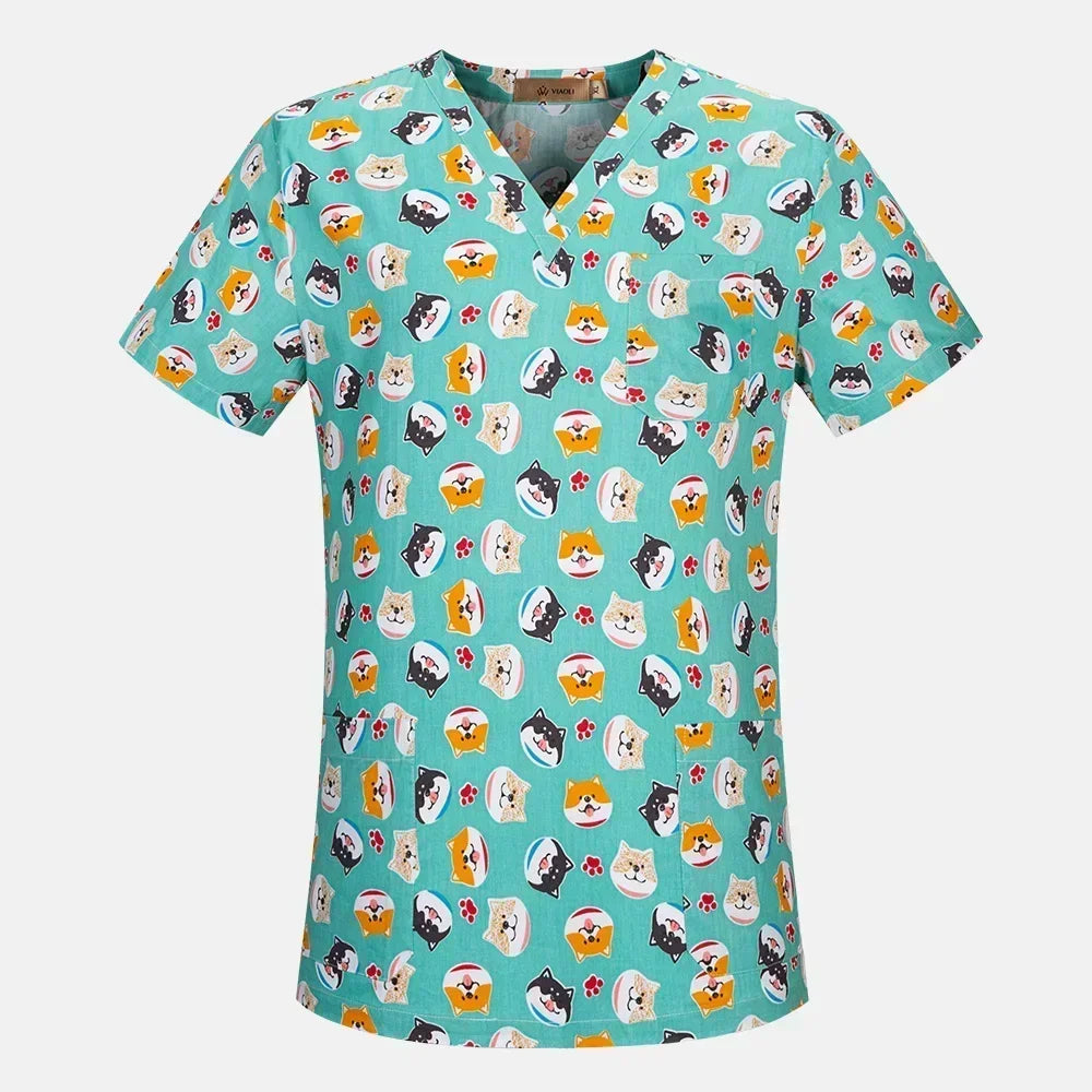 Cotton Print Nurse Scrub Tops