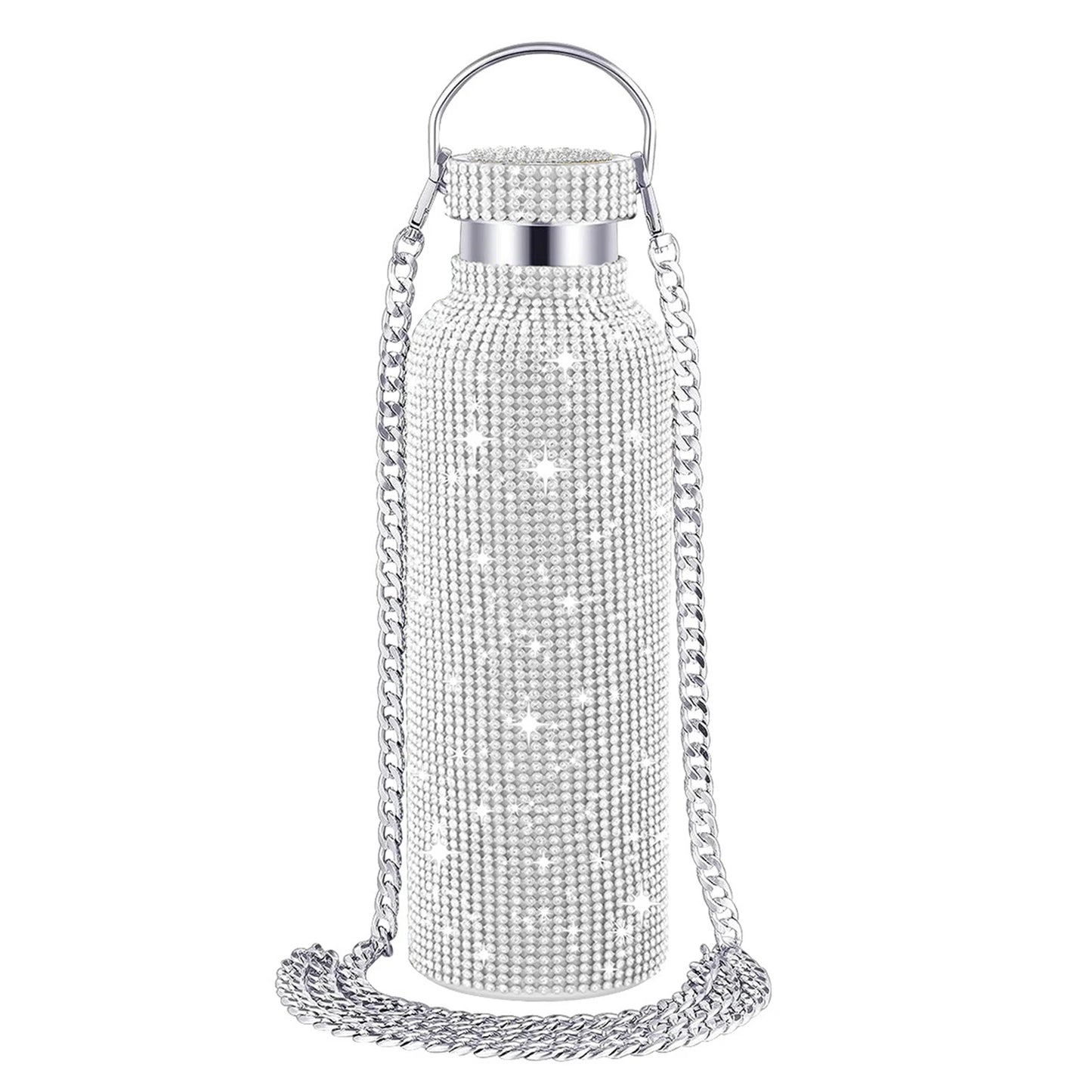 2024 New 750ml Bling Rhinestone Thermos Water Bottle Crossbody Stainless Steel