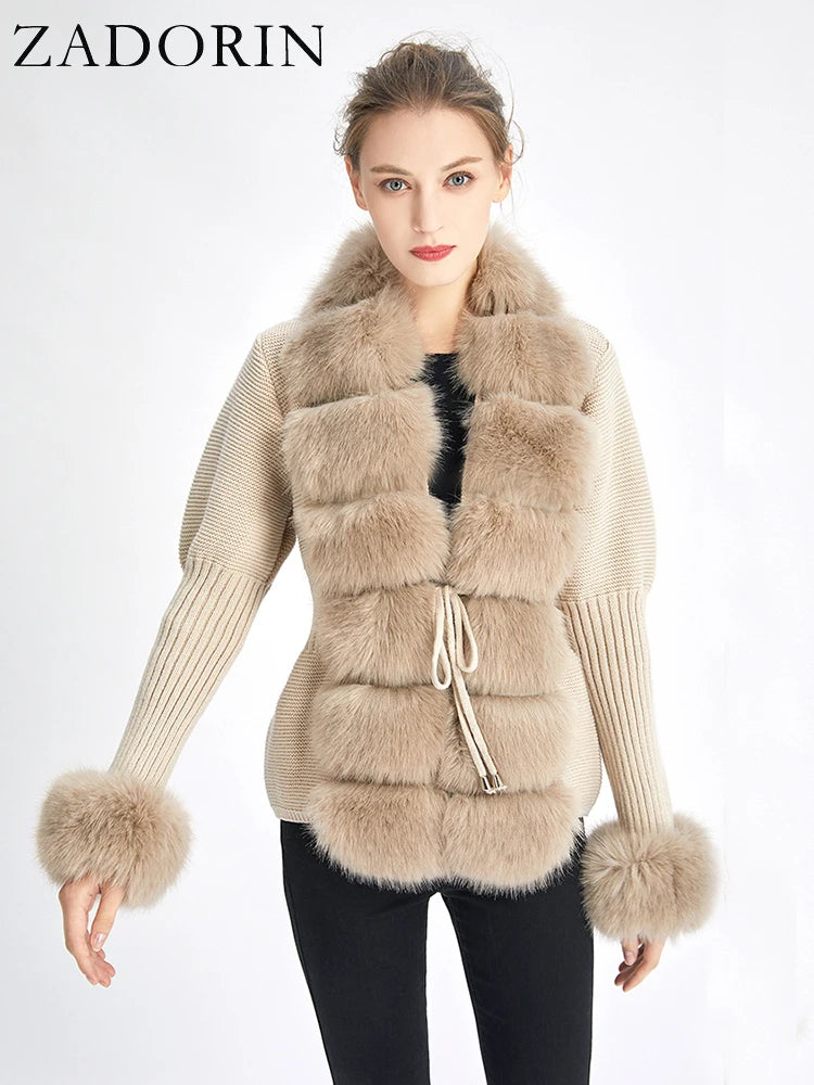 Luxury Fur Cardigan Knit Winter Sweater